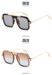 Detail view of square aviator sunglasses in tortoiseshell and transparent brown frames