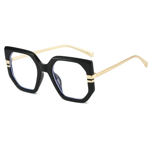 Stylish oversized anti-blue light glasses with black frames and gold metal temples