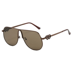 Classic large frame pilot sunglasses in brown finish with elegant heart temple detail