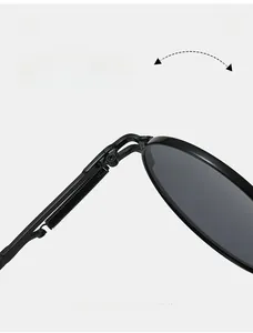Detail of durable spring hinge on matte black retro round sunglasses frame