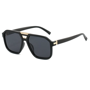 Retro double bridge aviator sunglasses with black frame and gold metal accents