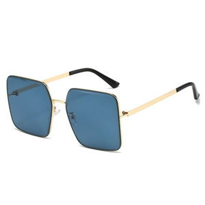 Classic square metal sunglasses with blue lenses and gold frames for a stylish look