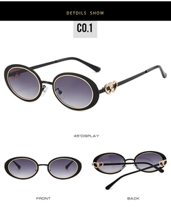Detailed views of oval sunglasses with purple gradient lenses and double heart temple hinges