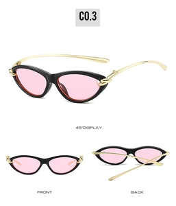 Three-view display of cat-eye sunglasses with gold metal temples and C0.3 model marks