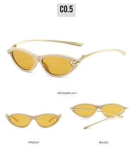 Cat eye sunglasses in beige with yellow lenses and golden knotted metal temples