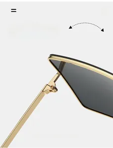 Macro detail of the durable gold texture hinge on rimless square sunglasses
