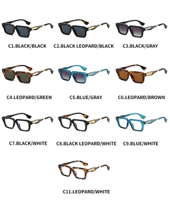 Detailed grid showing square fashion sunglasses in multiple colors and finishes