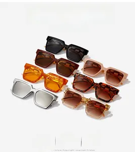 Chic oversized square sunglasses in seven trendy colors with gold chain temple detail