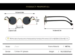 Detailed size chart for silver oval frame sunglasses with precise metal frame dimensions