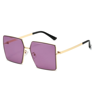 Frameless square sunglasses with gold metal frame and purple gradient lenses for 2025 fashion