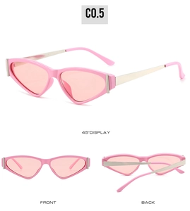 Vue multi-angle de lunettes de soleil œil-de-chat roses avec branches en métal argenté