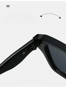 Detail of durable reinforced metal hinge on black square frame fashion sunglasses