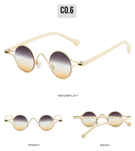 Three-way view of oval cream sunglasses with gradient lenses and silver accents