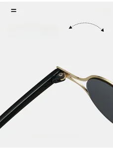Detail of durable texture metal hinges on silver oval sunglasses for smooth folding