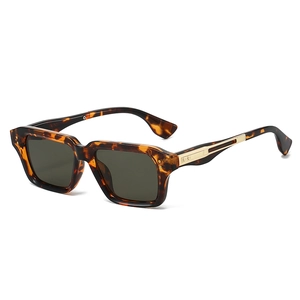 Fashionable square tortoise shell sunglasses with retro gold metal temple accents