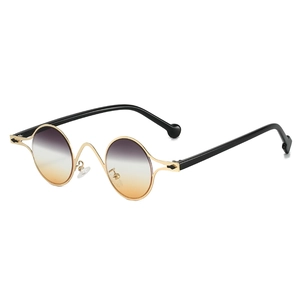 Vintage oval silver metal sunglasses with purple-orange gradient lenses for fashion