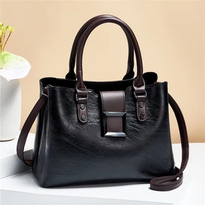 Damen Handtasche PU Leder Große Kapazität Umhängetasche Retro Einfach Urban Stil Kontrast Griff Metallschnalle