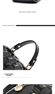 Detail einer schwarzen gesteppten Lederhandtasche mit Goldbeschlägen und Rundgriff