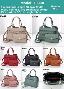 Detail view of quilted leather tote set with small envelope bag in six various colors