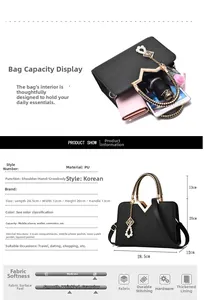Detailed view of black quilted PU leather handbag with gold hardware and dimensions