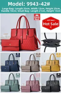 Two-piece PU leather handbag set with geometric texture in seven colors and dimensions