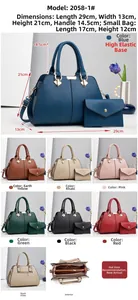 Detailed size chart for the large tote bag and matching envelope clutch with measurements