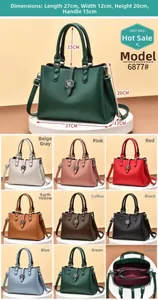 Detailed size chart and multi-color selection of square embossed PU leather tote bag