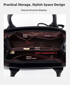 Vue macro d'un sac cabas noir spacieux avec doublure marron et poches multifonctions