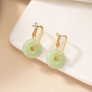 Orecchini Pendenti Eleganti In Nuovo Stile Cinese Con Lega Placcata Oro E Ciondolo A Ciambella In Finta Giada Per Donna