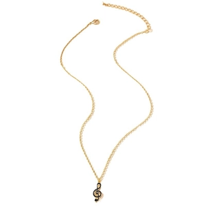 Élégant collier en chaîne dorée avec pendentif clé de sol en émail noir pour femme
