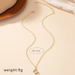 Elegant gold butterfly pendant necklace with 45+7cm adjustable chain, 9g weight