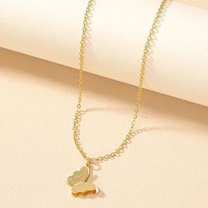 Chic gold butterfly necklace with dual-layer frosted and polished metal pendant