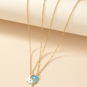Colliers À Pendentif Dauphin Alliage De Zinc Émail Paillettes Mode Style Yin Yang Bijoux Cadeau Pour Femmes