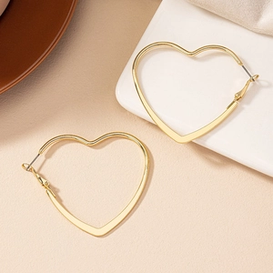 Grandes Créoles En Forme De Cœur Or Métal Poli Design Exagéré Style Chic Street Bijoux Pour Femmes
