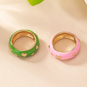 Bague Large Coeur En Émail Mode Bijoux En Alliage De Zinc Pour Femmes Accessoires De Bureau Style Chic Et Coloré