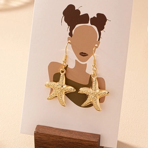 Starfish Dangle Earrings Gold Textured Zinc Alloy Ocean Beach Style Bohemian Jewelry For Women Fashion Commuter