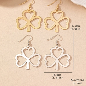 Minimalist hollow leaf dangle earrings in gold and silver finishes, 5.3cm length