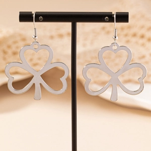 Hollow Out Heart Shaped Clover Dangle Hook Earrings Alloy Metal Minimalist Line Art Jewelry For Women Fashion
