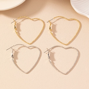 Orecchini A Cerchio Grandi A Forma Di Cuore In Lega Texture Martellata Gioielli Di Moda Eleganti Per Donne