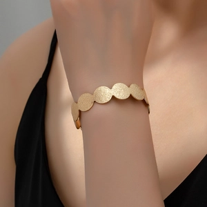 Frosted Alloy Open Cuff Bracelet Minimalist Wave Round Disc Bangle Fashion Jewelry For Women