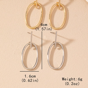 Minimalist geometric oval hollow earrings set in gold and silver finish for women