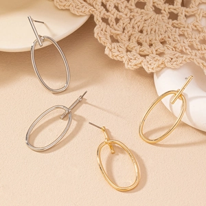 Minimalist Geometric Oval Hollow Dangle Earrings Alloy Metal Polished Temperament Fashion Jewelry For Women Accessory