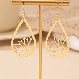 Boucles D'oreilles Goutte D'eau Tournesol Creux Alliage Métal Ton Or Floral Crochet Pour Femmes Bijoux Mode