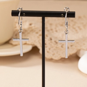 Boucles D'oreilles Créoles Croix En Alliage Avec Tige En Argent 925 Bijoux Pendant Minimalistes Pour Femmes Style Quotidien