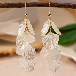 Long Tassel Earrings Elegant Shell Flower Petal Drop Dangle Resin Alloy For Women Vacation Style Fashion Jewelry