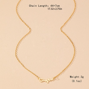 Collier minimaliste doré avec pendentif battement de cœur, chaîne 44+7cm, 3g