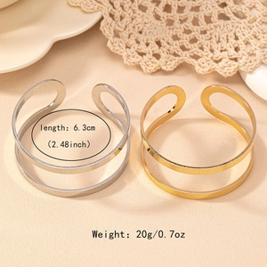 Minimalist double line open cuff bracelet in gold and silver finish for women