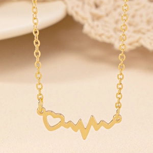 Collier Pendentif Cœur Battement De Cœur En Alliage Doré Bijoux Minimalistes Tendance Vague ECG Pour Femmes Style Luxe Léger