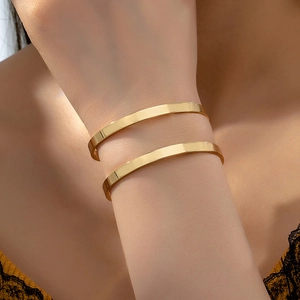 Minimalist Geometric Parallel Lines Open Cuff Bracelet Metal High Polished Adjustable Fashion Jewelry For Women