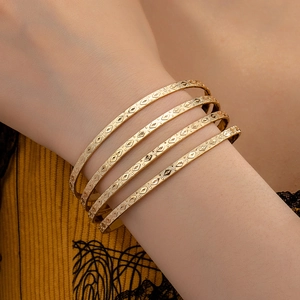 Gold Plated Alloy Bangle Bracelets Rhombus Texture Simple Minimalist Stacking Jewelry For Women Fashion Accessory